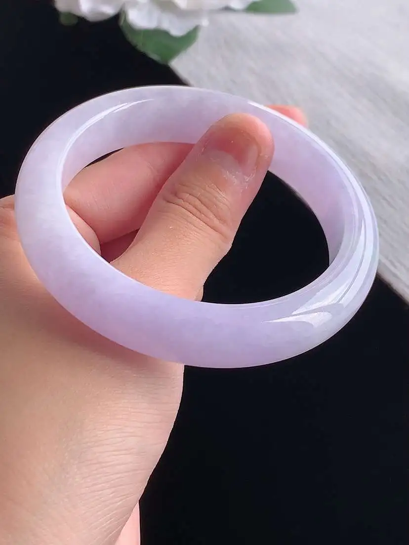 a货翡翠老坑冰种紫罗兰正装正圈手镯57-58圈口  尺寸57.7×13×8.8mm 重量66.20g