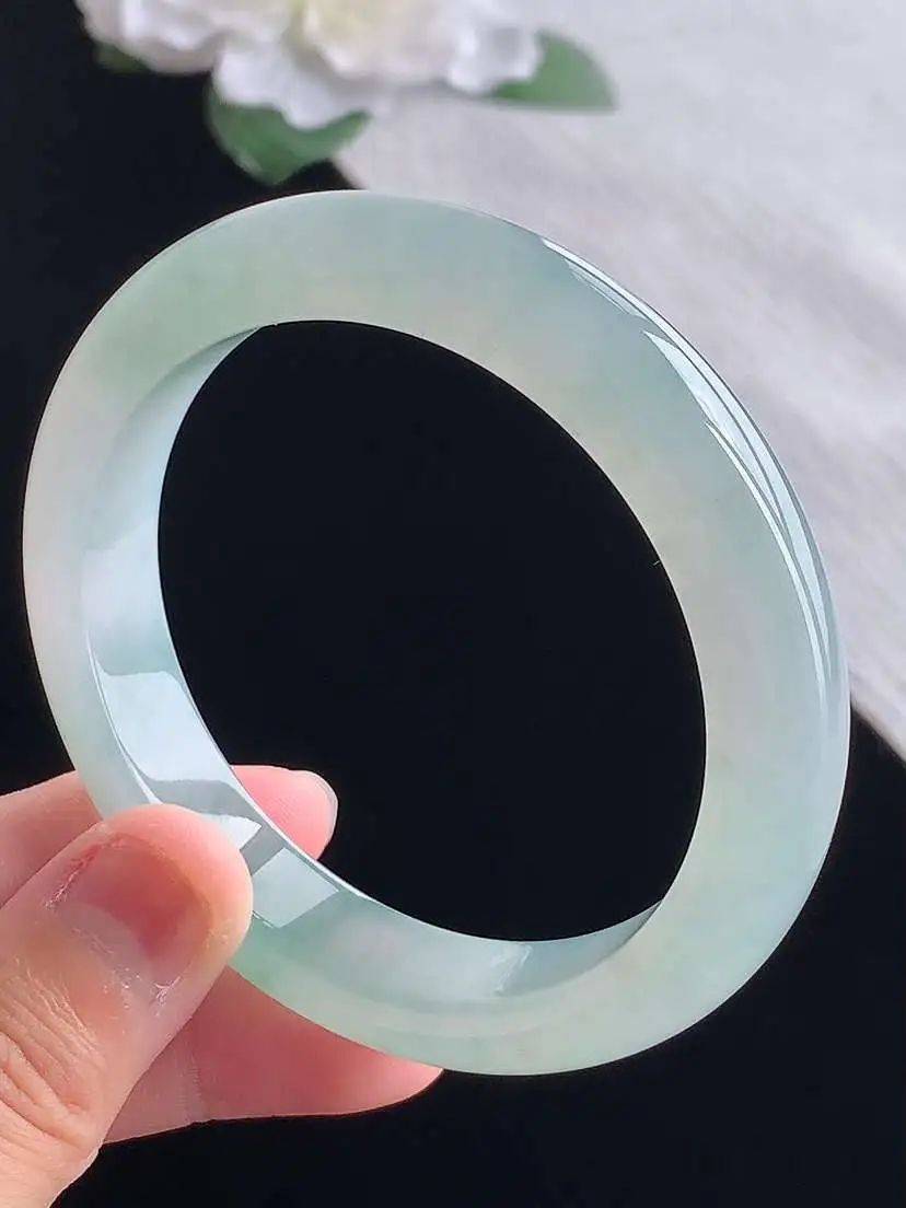 a货翡翠老坑冰种晴水飘花正装正圈手镯57-58圈口 尺寸57×12×8.8mm 重量60.00g 1028