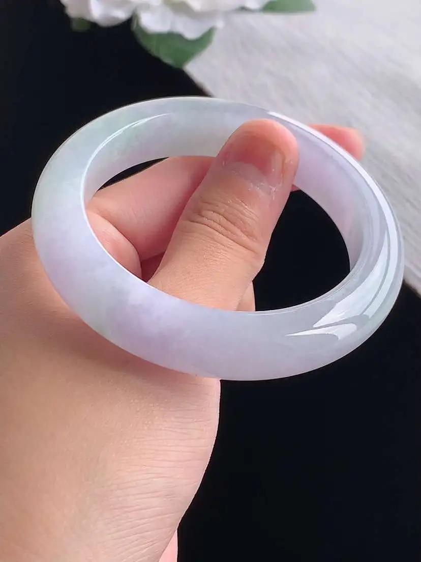 a货翡翠老坑冰种紫罗兰厚装正装正圈手镯54-55圈口 尺寸54×12×9.2mm 重量62.92g 