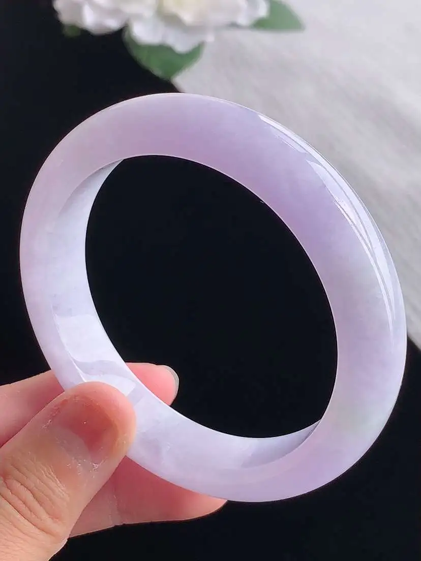 a货翡翠老坑冰种紫罗兰正装正圈手镯57-58圈口  尺寸57.7×13×8.8mm 重量66.20g 1028