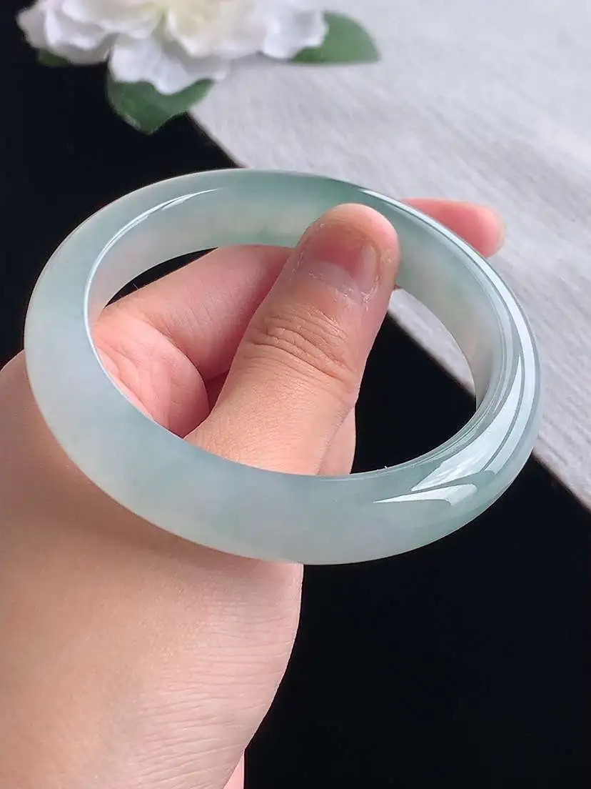 a货翡翠老坑冰种晴水飘花正装正圈手镯57-58圈口 尺寸57×12×8.8mm 重量60.00g 1028