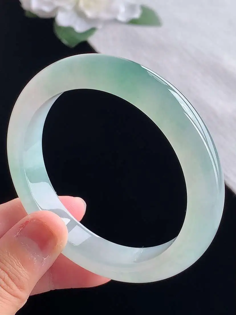 a货翡翠老坑冰种晴水飘花正装正圈手镯57-58圈口 尺寸57×12×8.8mm 重量60.00g 1