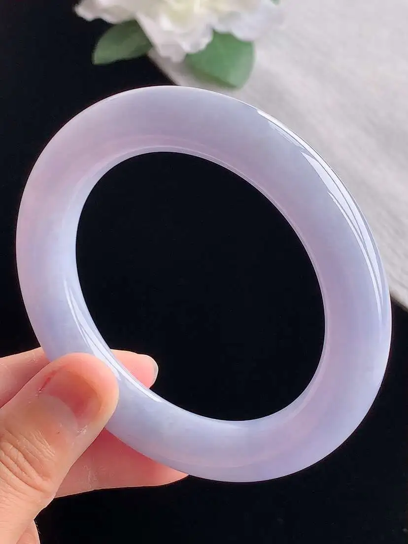 a货翡翠老坑冰种紫罗兰胖圆条手镯56-57圈口  尺寸56.8×11.8mm 重量78.60g 10