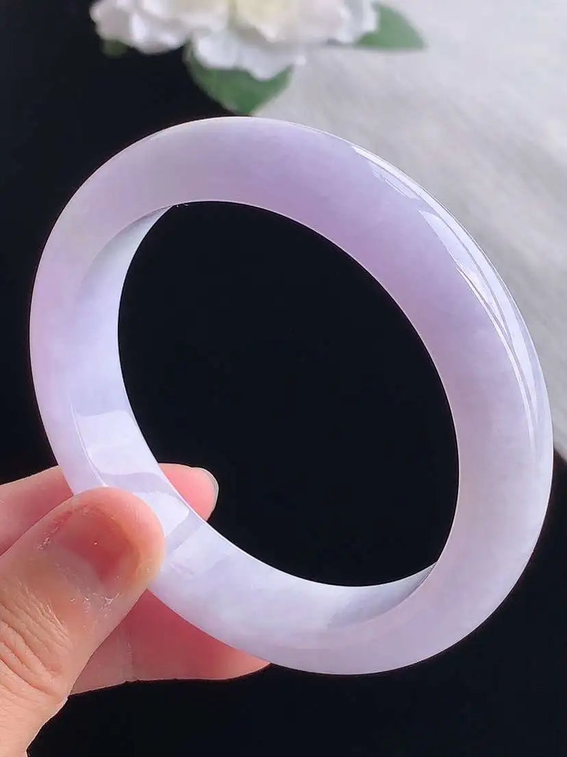 a货翡翠老坑冰种紫罗兰正装正圈手镯57-58圈口  尺寸57.7×13×8.8mm 重量66.20g 1028