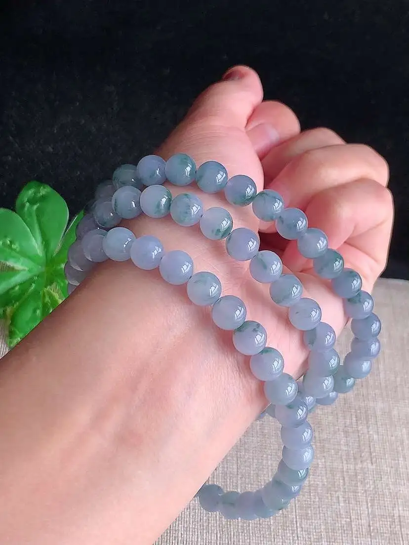 a货翡翠老坑冰种紫罗兰飘花圆珠项链毛衣链88颗，尺寸7.2mm 重量69.50g 1029