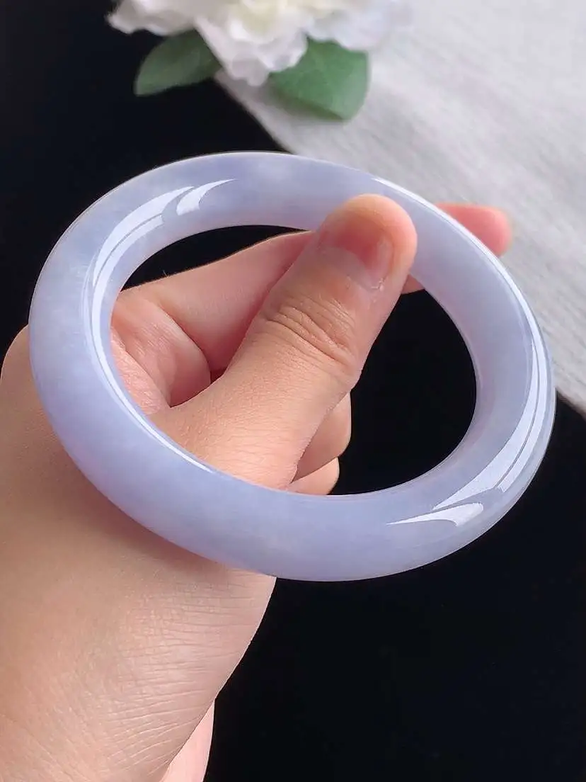 a货翡翠老坑冰种紫罗兰胖圆条手镯56-57圈口  尺寸56.8×11.8mm 重量78.60g 1029