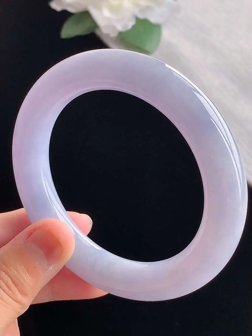 a货翡翠老坑冰种紫罗兰胖圆条手镯56-57圈口  尺寸56.8×11.8mm 重量78.60g 10