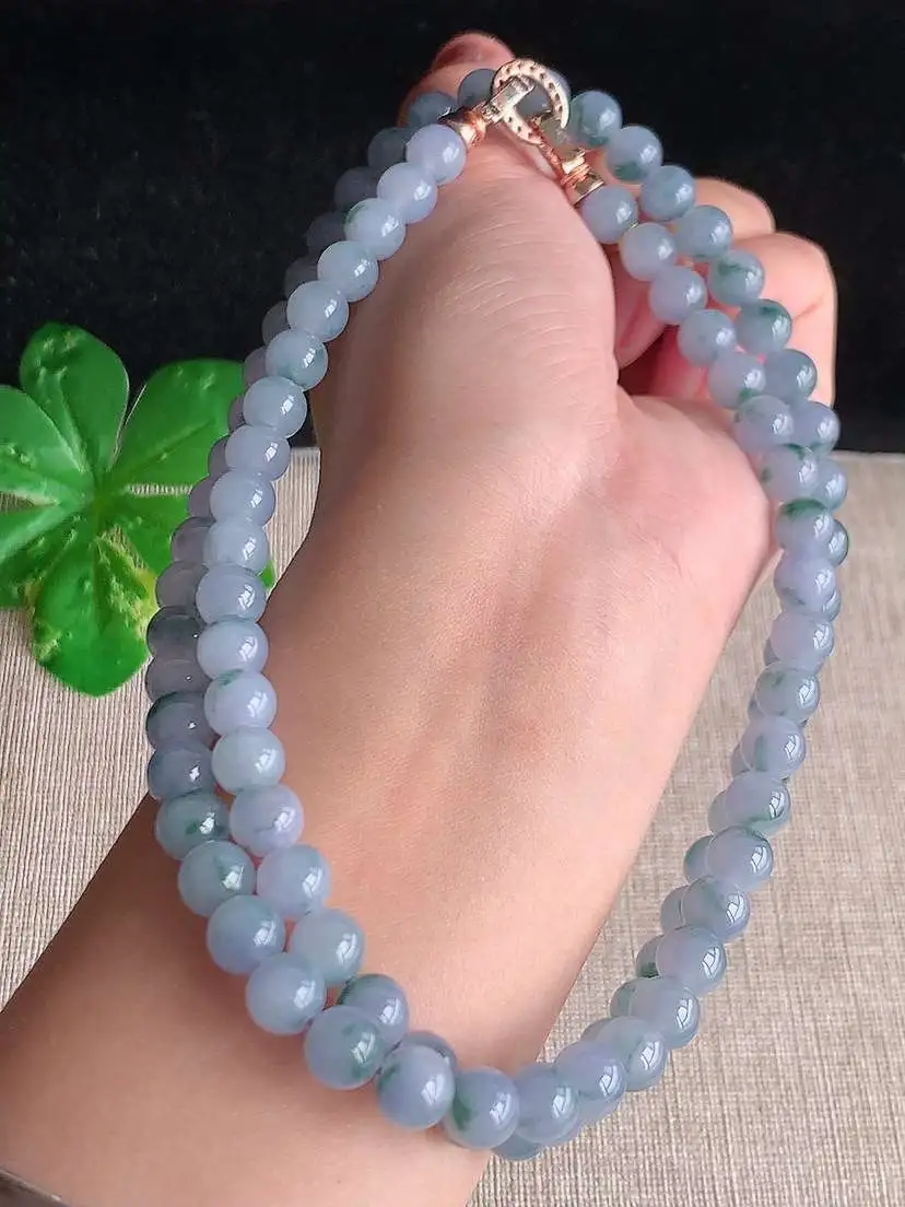 a货翡翠老坑冰种紫罗兰飘花圆珠项链毛衣链88颗，尺寸7.2mm 重量69.50g 1029