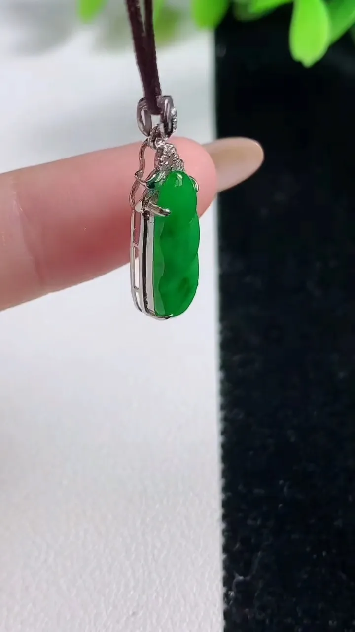 天然A货翡翠福豆吊坠，尺寸 27.3-8.3-4.6，裸石20-7.3重:1.72g
10月30日