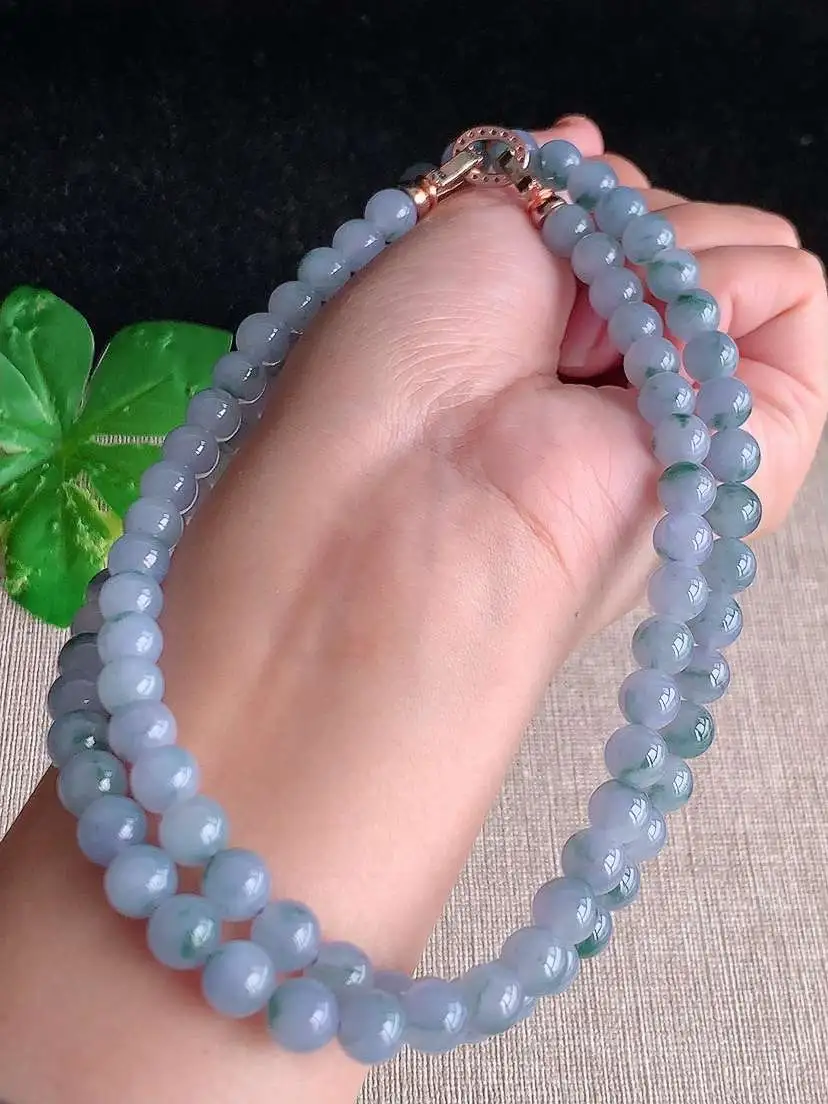 a货翡翠老坑冰种紫罗兰飘花圆珠项链毛衣链88颗，尺寸7.2mm 重量69.50g 1029