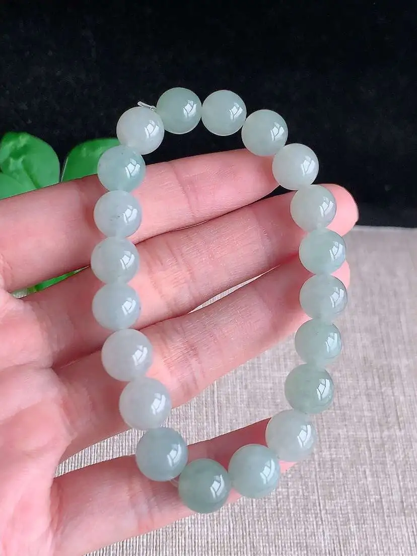 a货翡翠老坑冰种晴底圆珠佛珠手串20颗 尺寸9.2mm 重量29.33g 1029