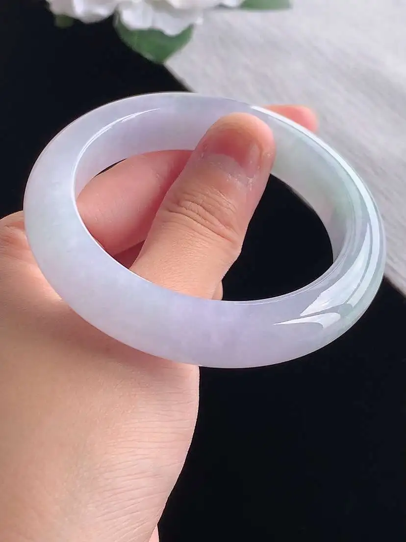 a货翡翠老坑冰种紫罗兰厚装正装正圈手镯54-55圈口 尺寸54×12×9.2mm 重量62.92g 1028