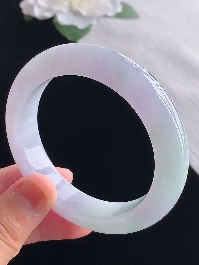 a货翡翠老坑冰种紫罗兰厚装正装正圈手镯54-55圈口 尺寸54×12×9.2mm 重量62.92g 1028