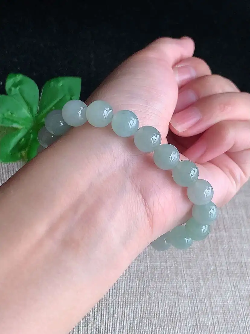 a货翡翠老坑冰种晴底圆珠佛珠手串20颗 尺寸9.2mm 重量29.33g 1029