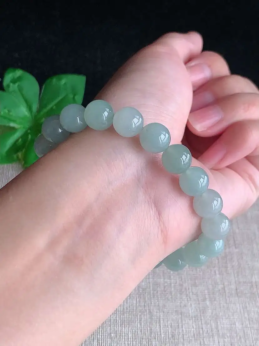 a货翡翠老坑冰种晴底圆珠佛珠手串20颗 尺寸9.2mm 重量29.33g 1029