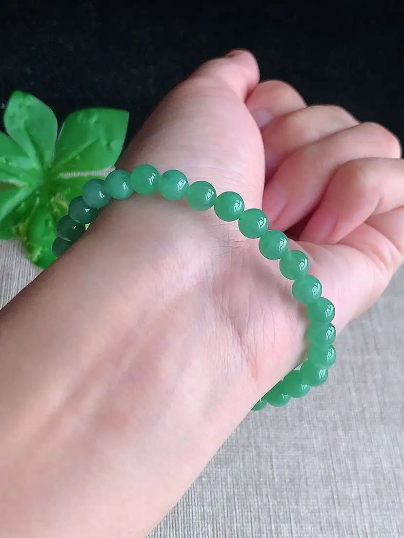 a货翡翠老坑冰种满绿圆珠佛珠手串30颗 尺寸6mm 重量11.80g 1029