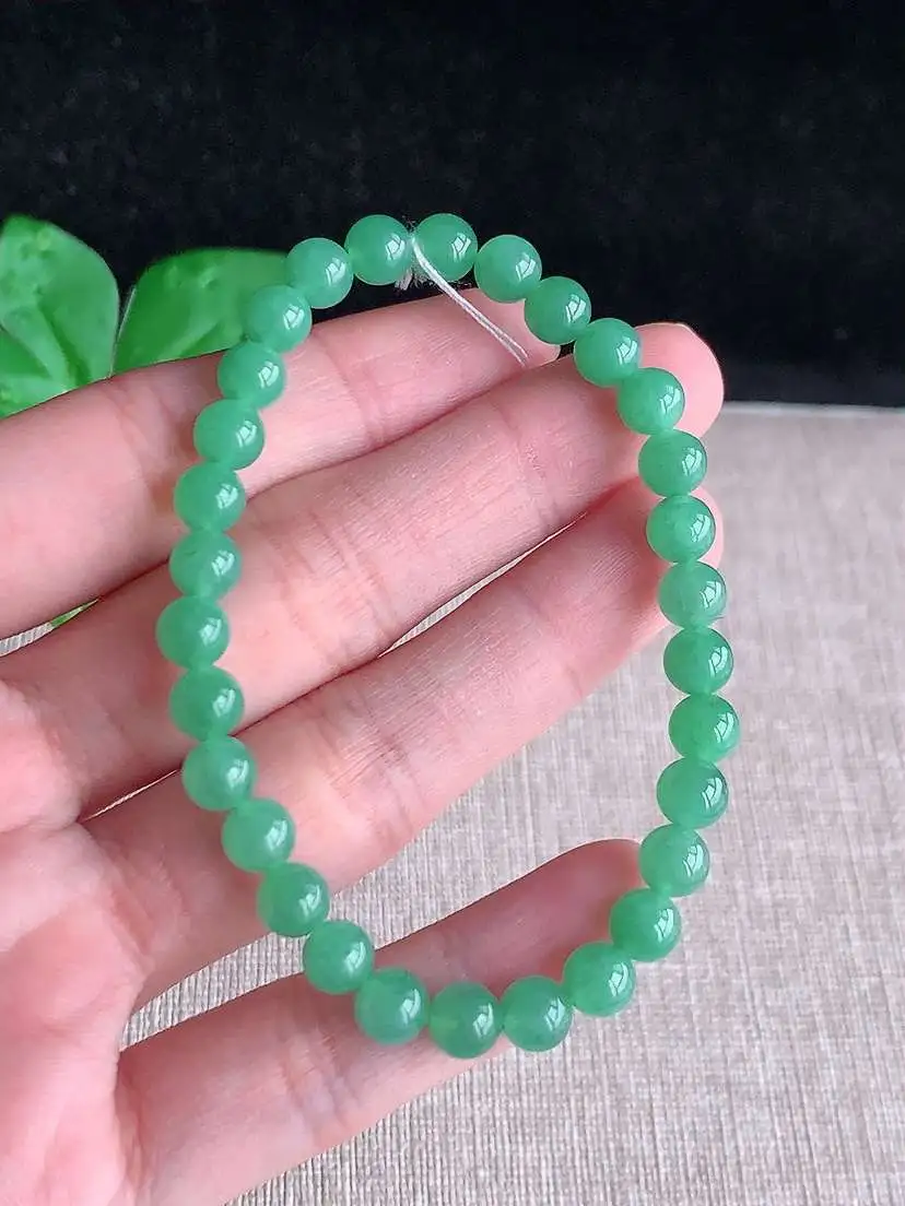a货翡翠老坑冰种满绿圆珠佛珠手串30颗 尺寸6mm 重量11.80g 1029