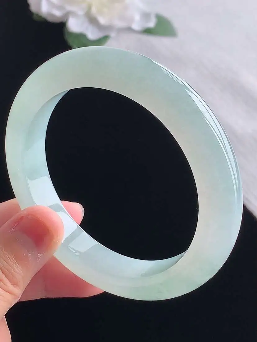 a货翡翠老坑冰种晴水厚装正装正圈手镯59-60大圈口  尺寸59.3×11.6×9.8mm 重量72.92g 1028