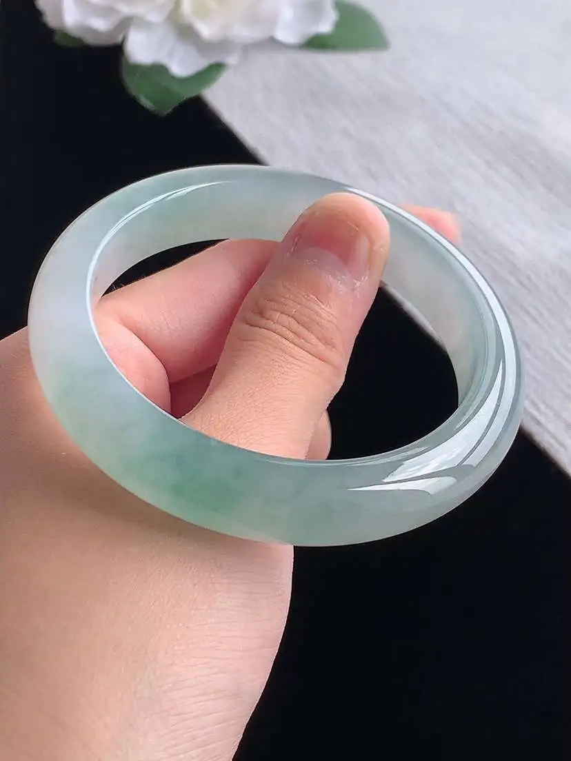 a货翡翠老坑冰种晴水飘花正装正圈手镯57-58圈口 尺寸57×12×8.8mm 重量60.00g 1028