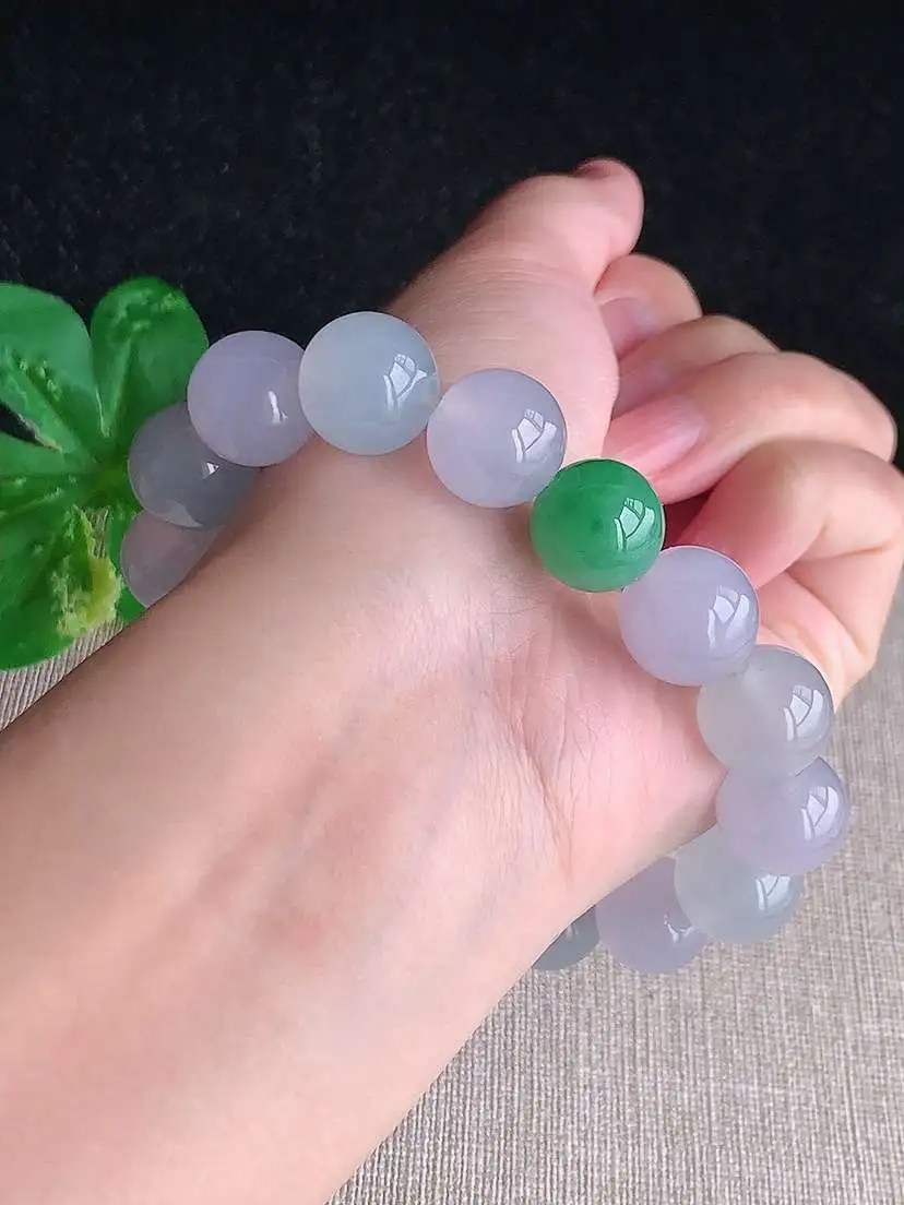 a货翡翠老坑冰种满绿白月光圆珠佛珠手串16颗 尺寸13.6mm 重量68.25g 1030