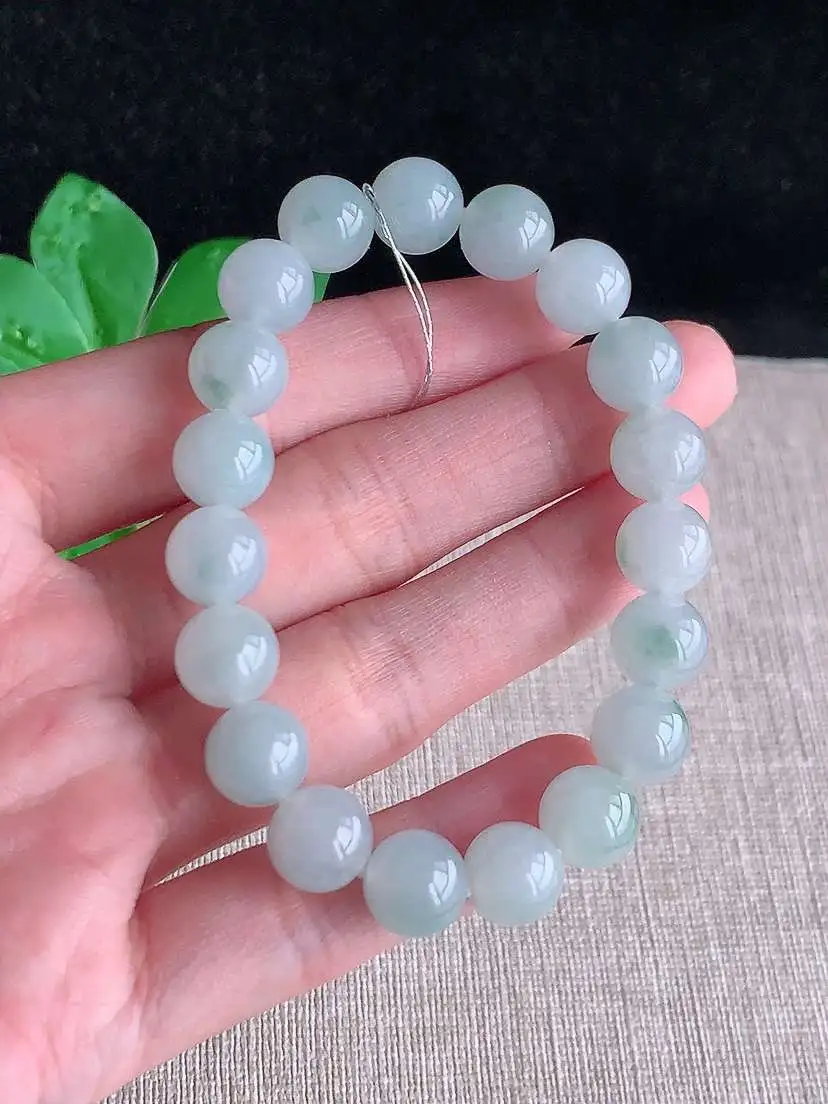 a货翡翠老坑冰种飘花圆珠佛珠手串19颗  尺寸9.2mm 重量30.56g 1031