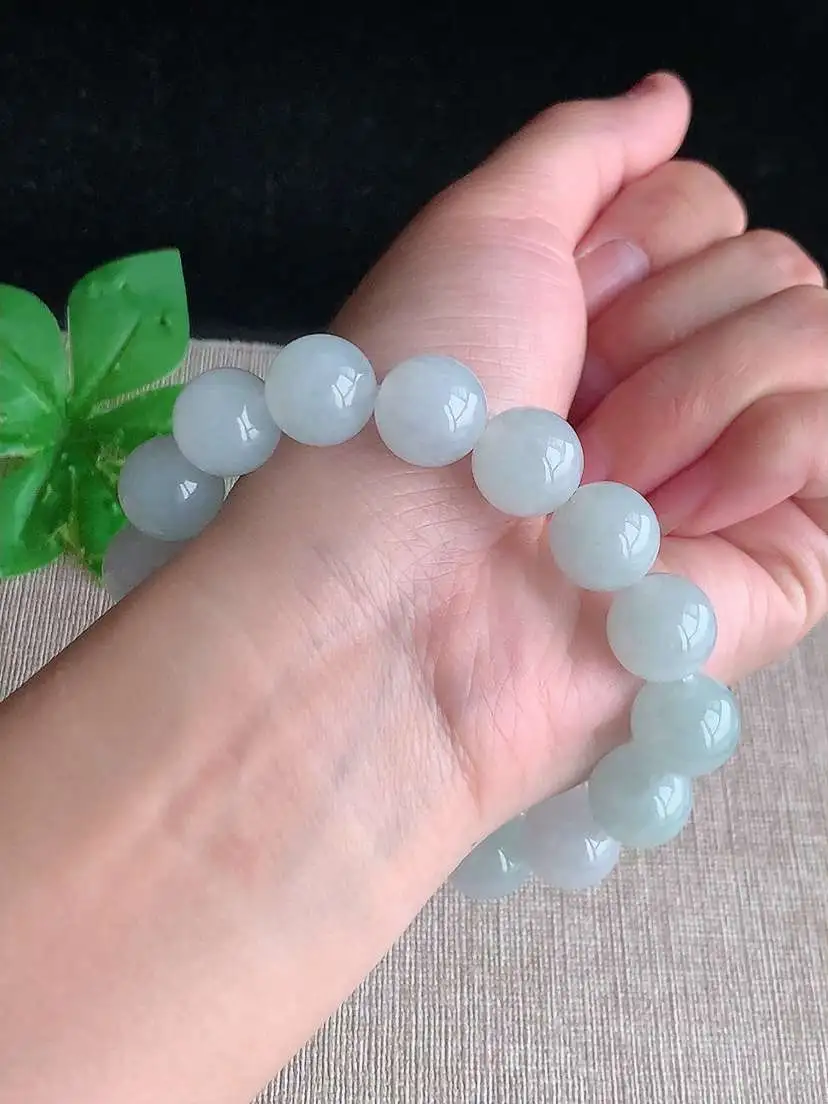 a货翡翠老坑冰种圆珠佛珠手串16颗 尺寸12.6mm 重量59.43g 1030