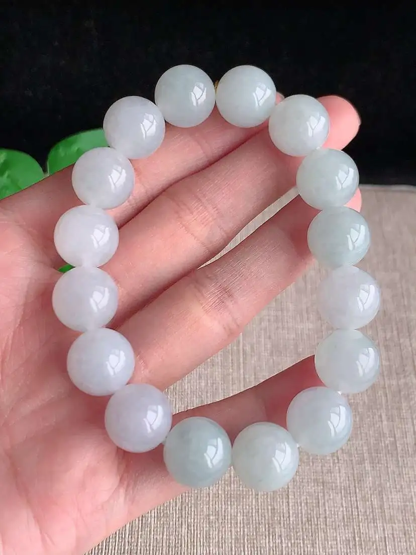 a货翡翠老坑冰种圆珠佛珠手串16颗 尺寸12.6mm 重量59.43g 1030