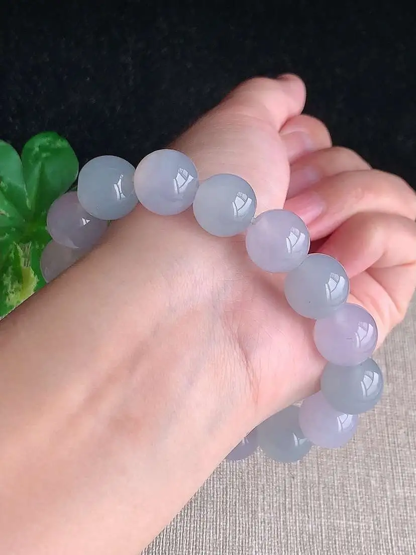 a货翡翠老坑冰种满绿白月光圆珠佛珠手串16颗 尺寸13.6mm 重量68.25g 1030