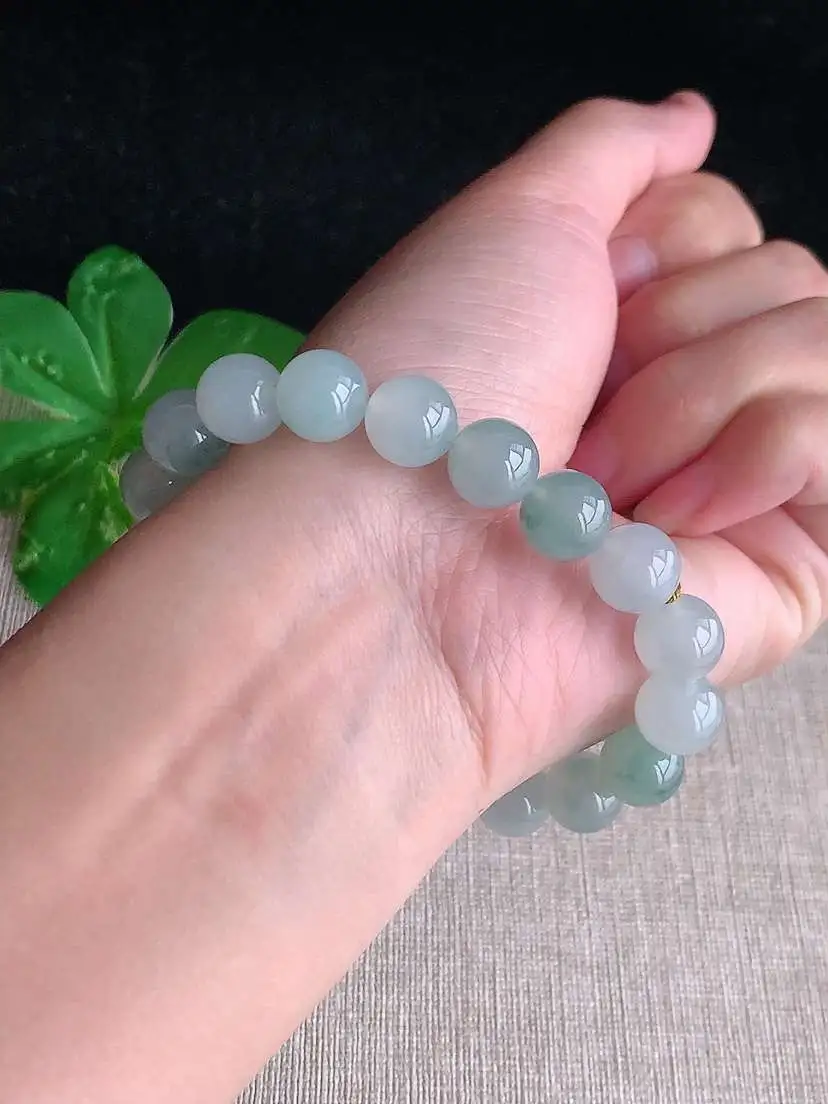 a货翡翠老坑冰种飘花圆珠佛珠手串19颗 尺寸10mm 重量34.25g 1030