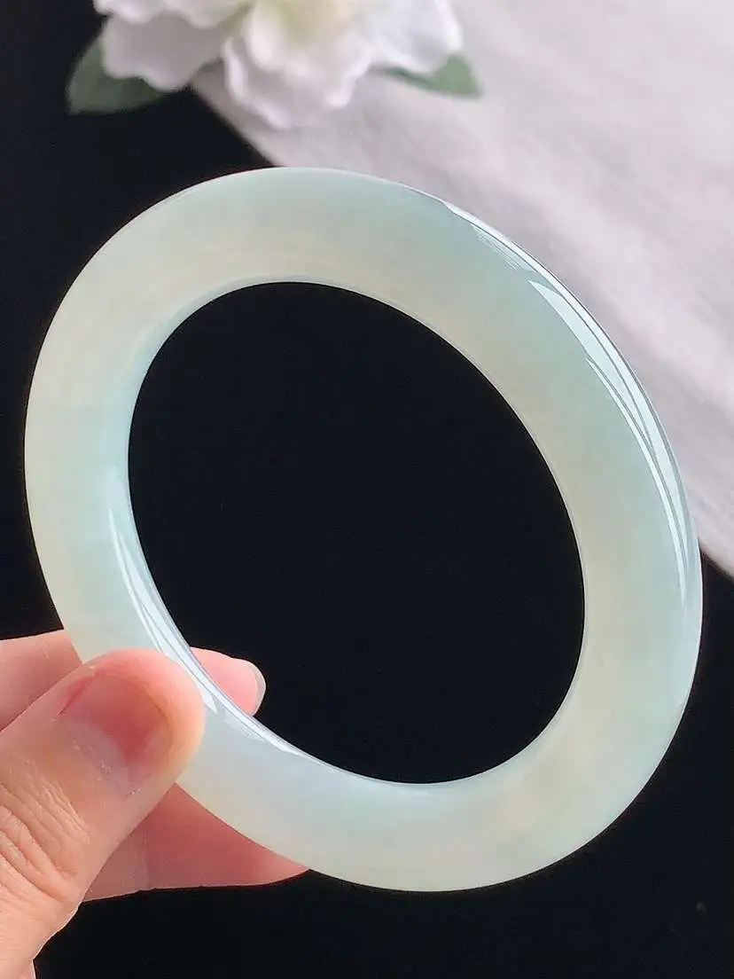 a货翡翠老坑冰种晴水圆条手镯57-58圈口 尺寸57.8×10.8mm 重量71.23g 1030