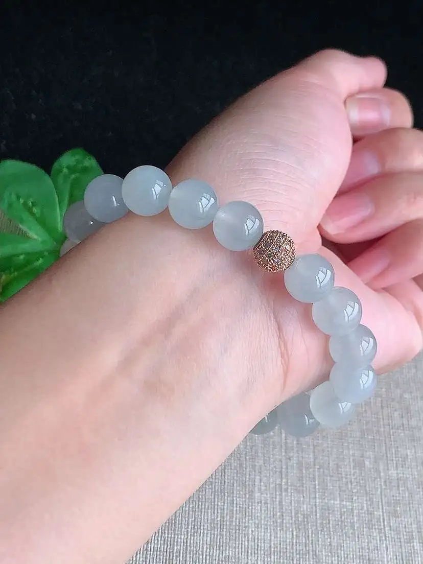 a货翡翠老坑冰种白月光圆珠佛珠手串18颗  尺寸9.4mm 重量30.65g 1031