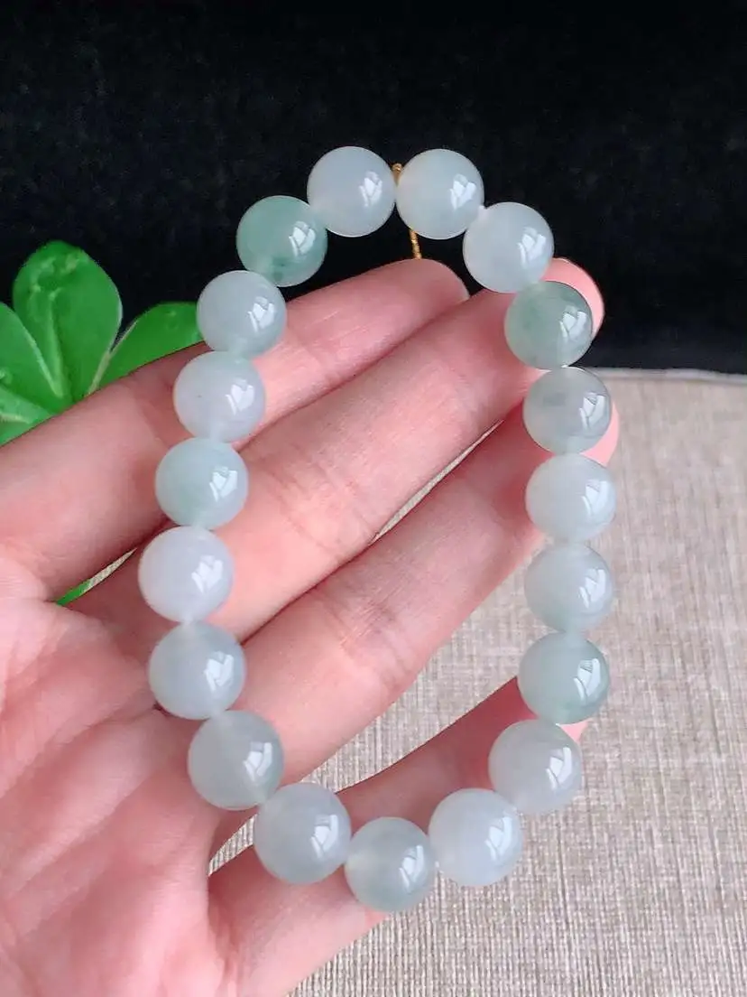 a货翡翠老坑冰种飘花圆珠佛珠手串19颗 尺寸10mm 重量34.25g 1030