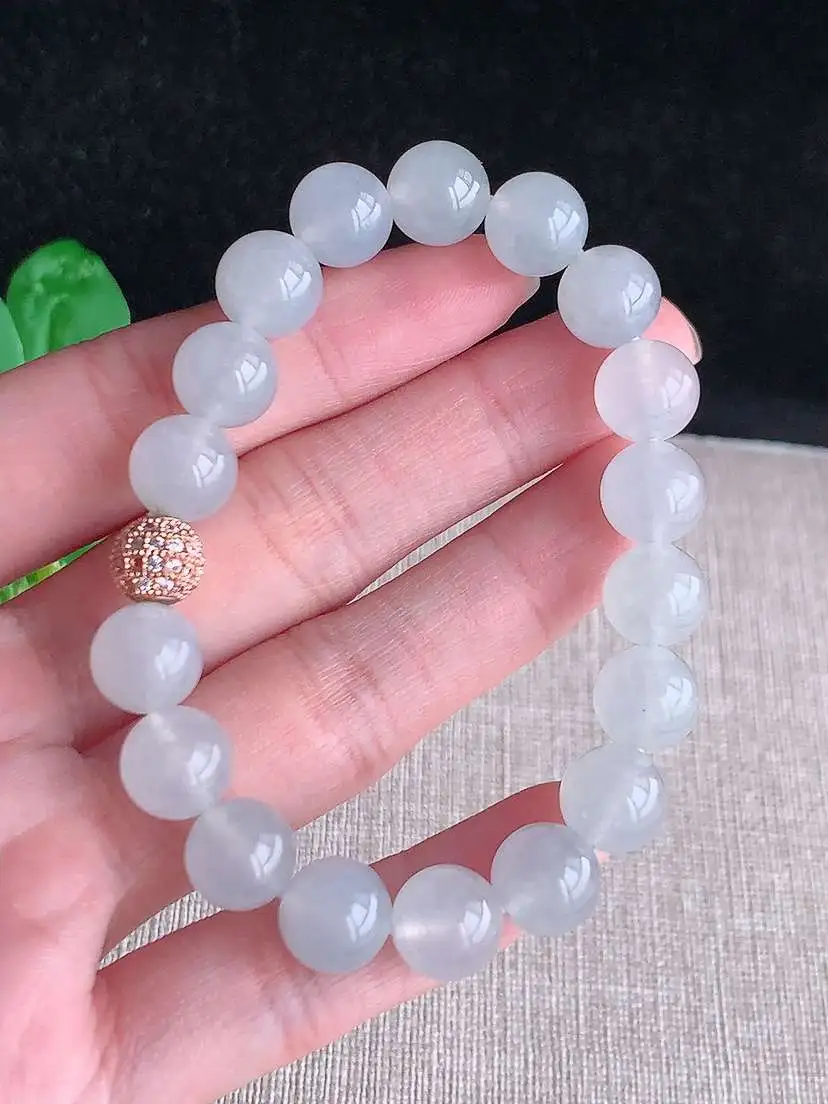 a货翡翠老坑冰种白月光圆珠佛珠手串18颗  尺寸9.4mm 重量30.65g 1031