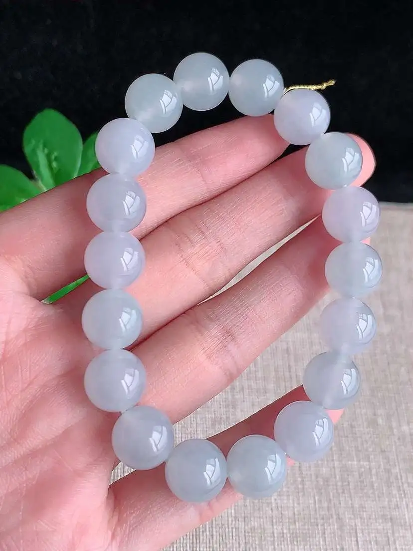 a货翡翠老坑冰种白月光圆珠佛珠手串18颗  尺寸11mm 重量43.26g 1030