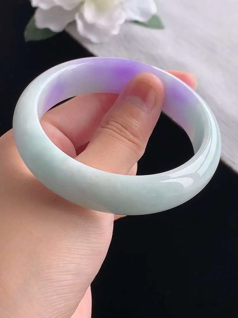 a货翡翠老坑冰种紫罗兰正装正圈手镯56-57圈口  尺寸56.8×15×7.6mm 重量62.28g 1030