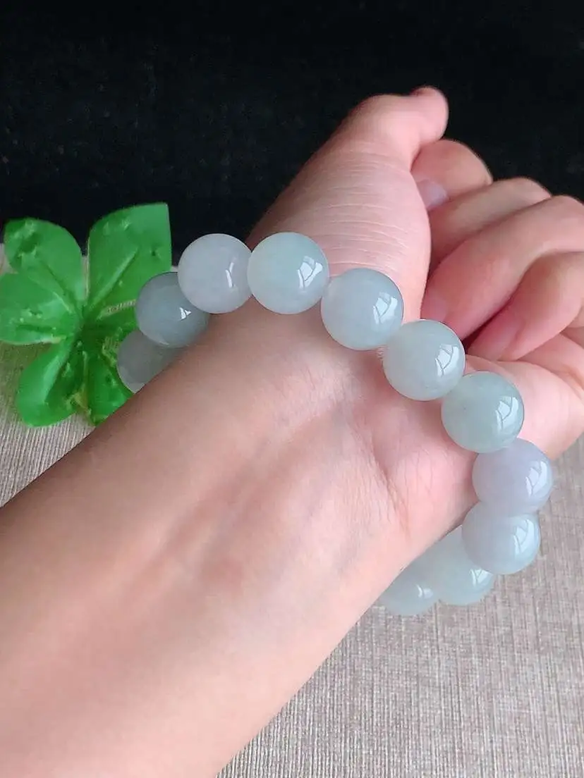 a货翡翠老坑冰种圆珠佛珠手串16颗 尺寸12.6mm 重量59.43g 1030