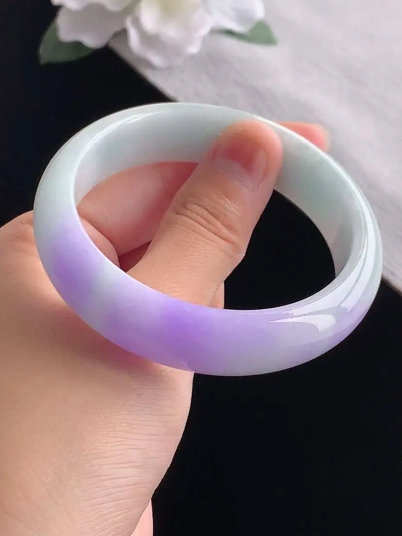 a货翡翠老坑冰种紫罗兰正装正圈手镯56-57圈口  尺寸56.8×15×7.6mm 重量62.28g 1030