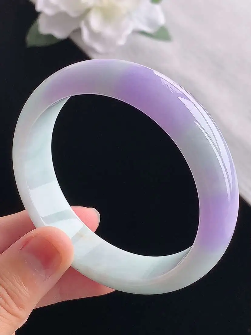 a货翡翠老坑冰种紫罗兰正装正圈手镯56-57圈口  尺寸56.8×15×7.6mm 重量62.28g 1030
