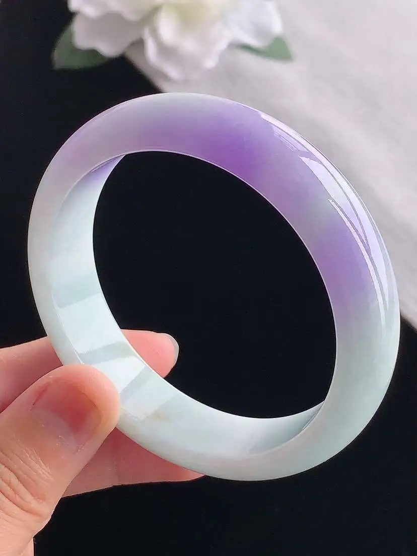 a货翡翠老坑冰种紫罗兰正装正圈手镯56-57圈口  尺寸56.8×15×7.6mm 重量62.28g