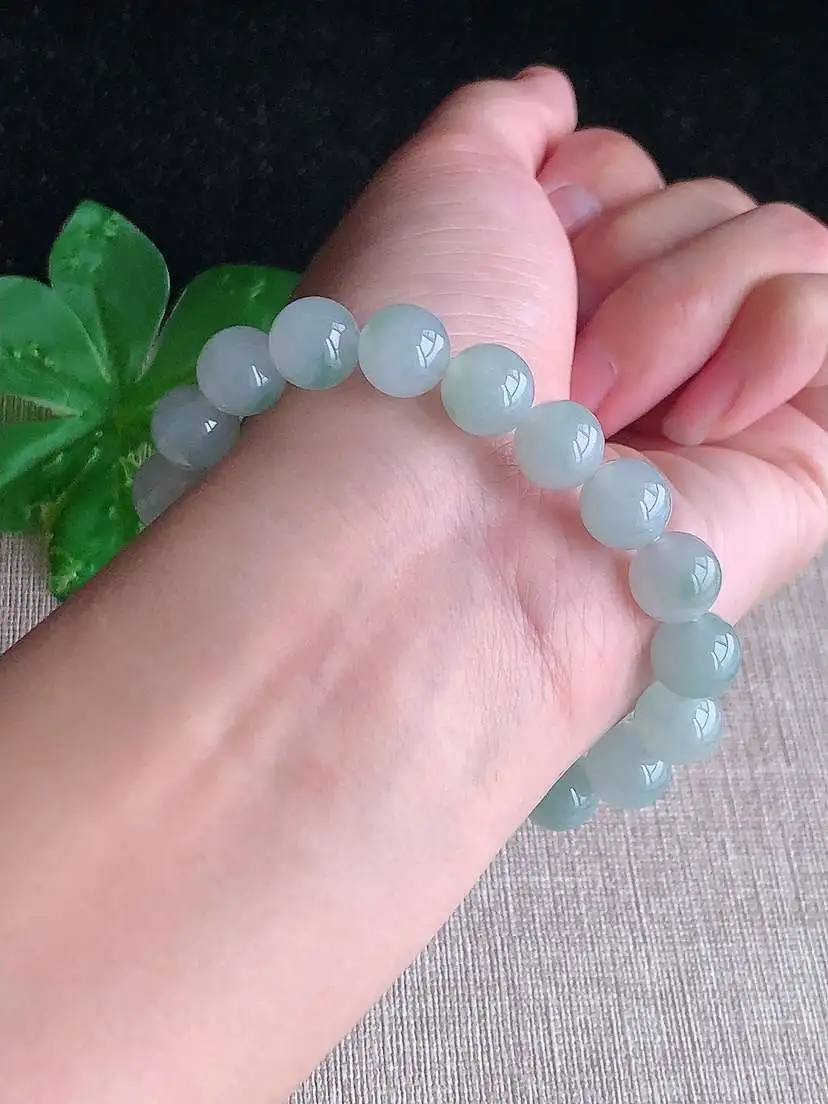 a货翡翠老坑冰种飘花圆珠佛珠手串19颗  尺寸9.2mm 重量30.56g 1031