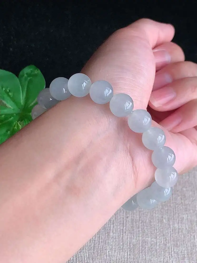 a货翡翠老坑冰种白月光圆珠佛珠手串18颗  尺寸9.4mm 重量30.65g 1031