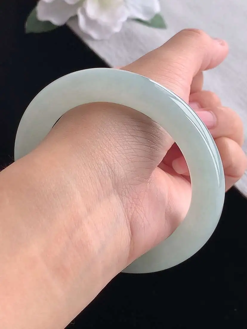 a货翡翠老坑冰种晴水圆条手镯57-58圈口 尺寸57.8×10.8mm 重量71.23g 1030