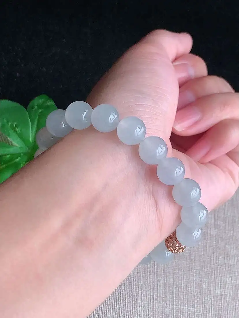 a货翡翠老坑冰种白月光圆珠佛珠手串18颗  尺寸9.4mm 重量30.65g 1031