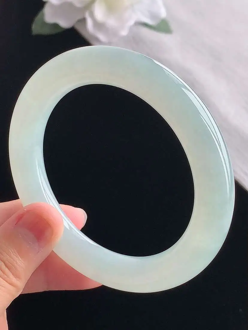 a货翡翠老坑冰种晴水圆条手镯57-58圈口 尺寸57.8×10.8mm 重量71.23g 1030