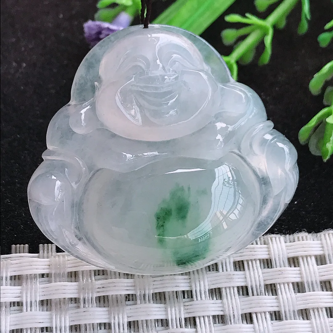自然光37.4/40.6/9.9老坑冰胶水灵飘花大佛公吊坠翡翠玉佛挂件