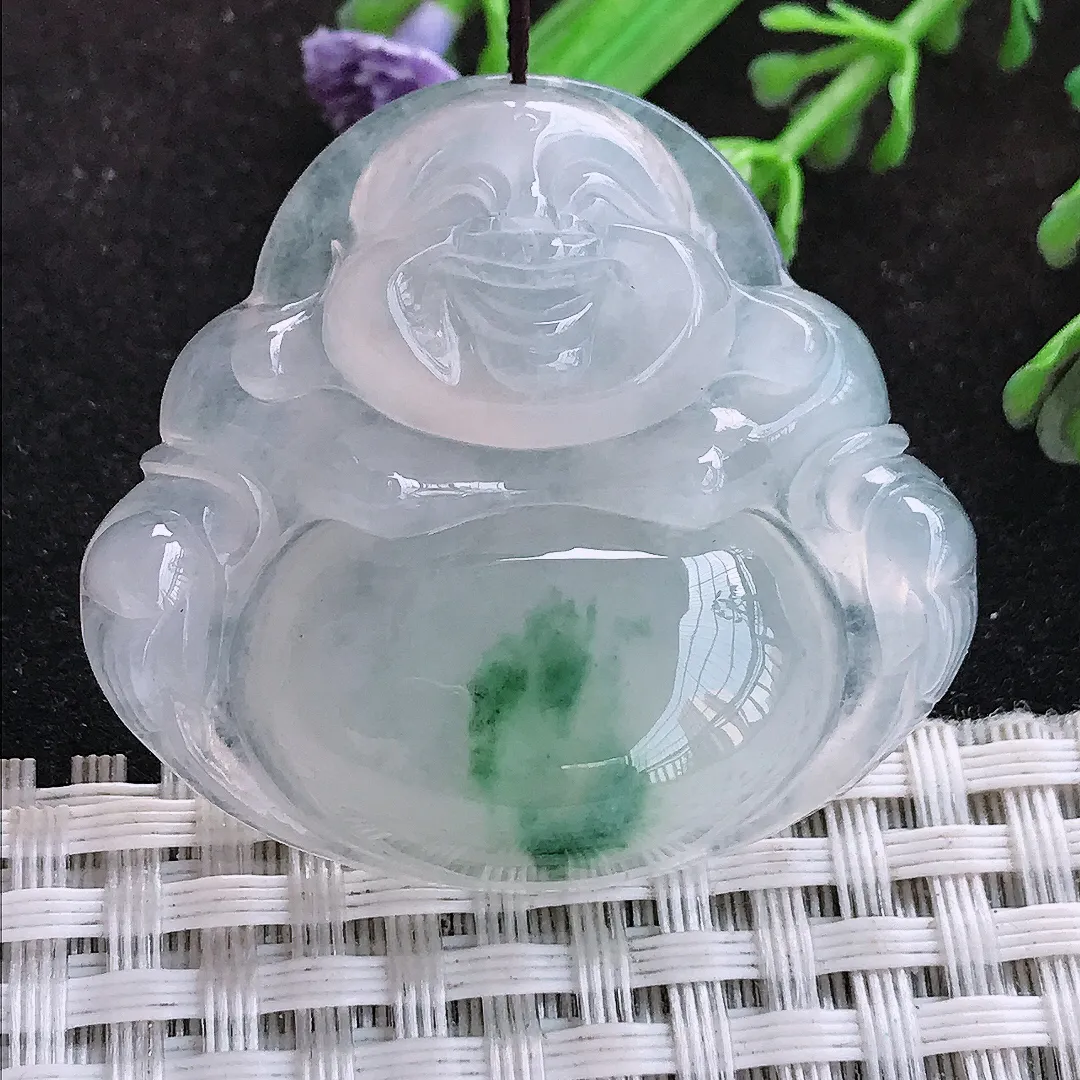 自然光37.4/40.6/9.9老坑冰胶水灵飘花大佛公吊坠翡翠玉佛挂件