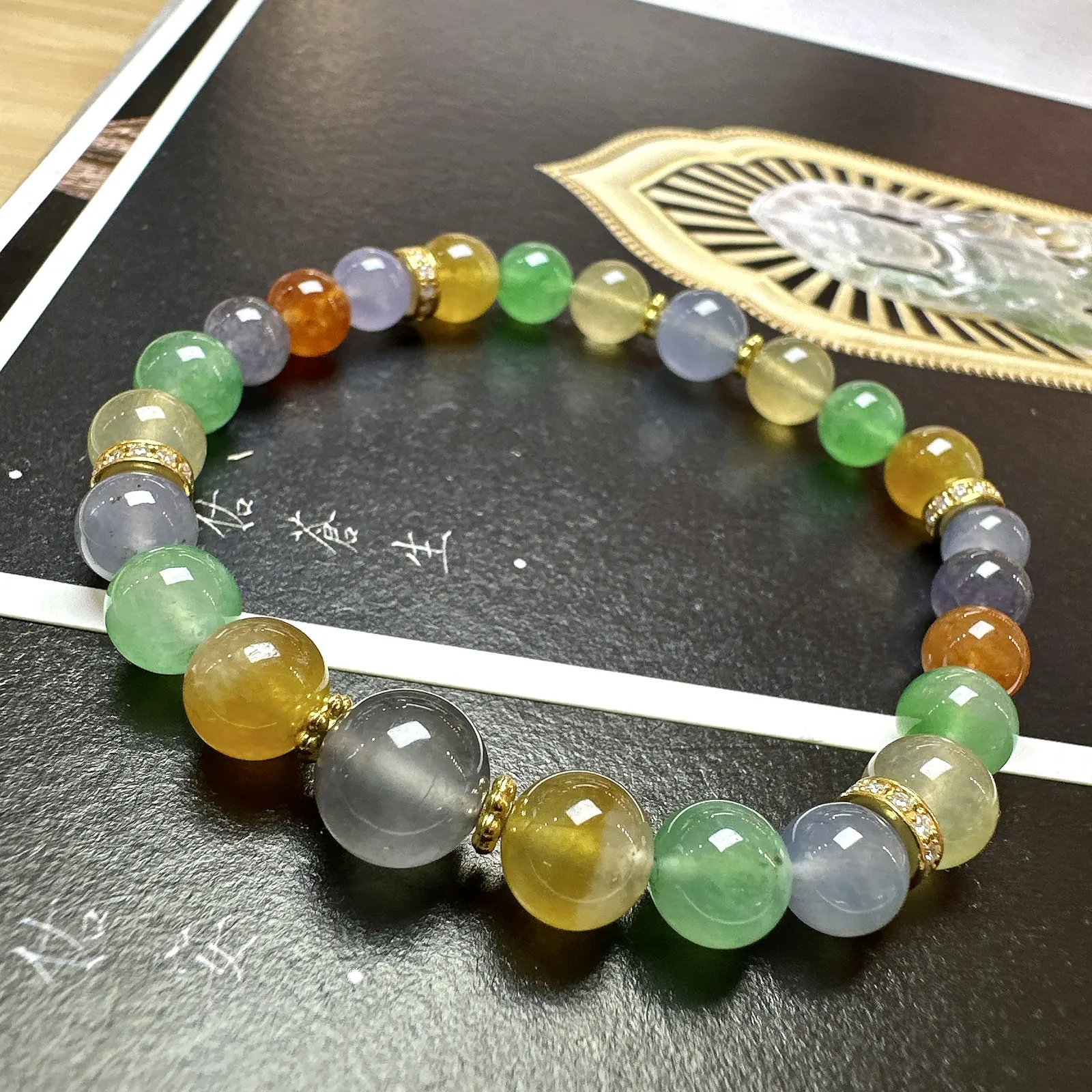 【冰种多宝+18k金钻镶嵌搭配手串】晶莹多彩的糖果串，多宝手串，颜色丰富，更重要的是种水都很好，性价比很不错，直径6.2-8.7之间