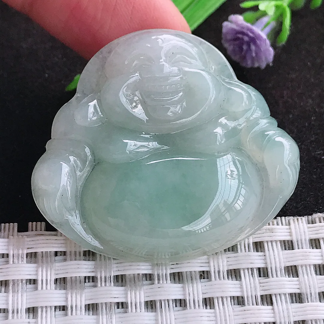 自然光34/39/7.2老坑秀气温润浅绿佛公吊坠翡翠玉佛挂件