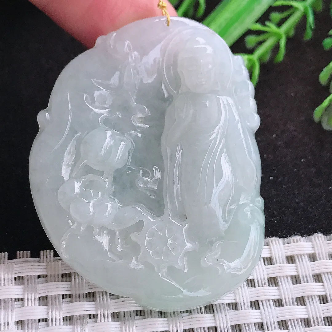 自然光53/41/6.5老坑秀气冰润阿弥陀佛吊坠翡翠玉佛挂件