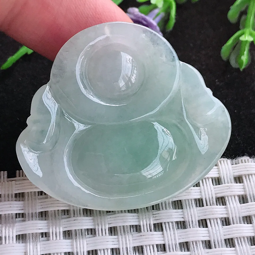 自然光34/39/7.2老坑秀气温润浅绿佛公吊坠翡翠玉佛挂件